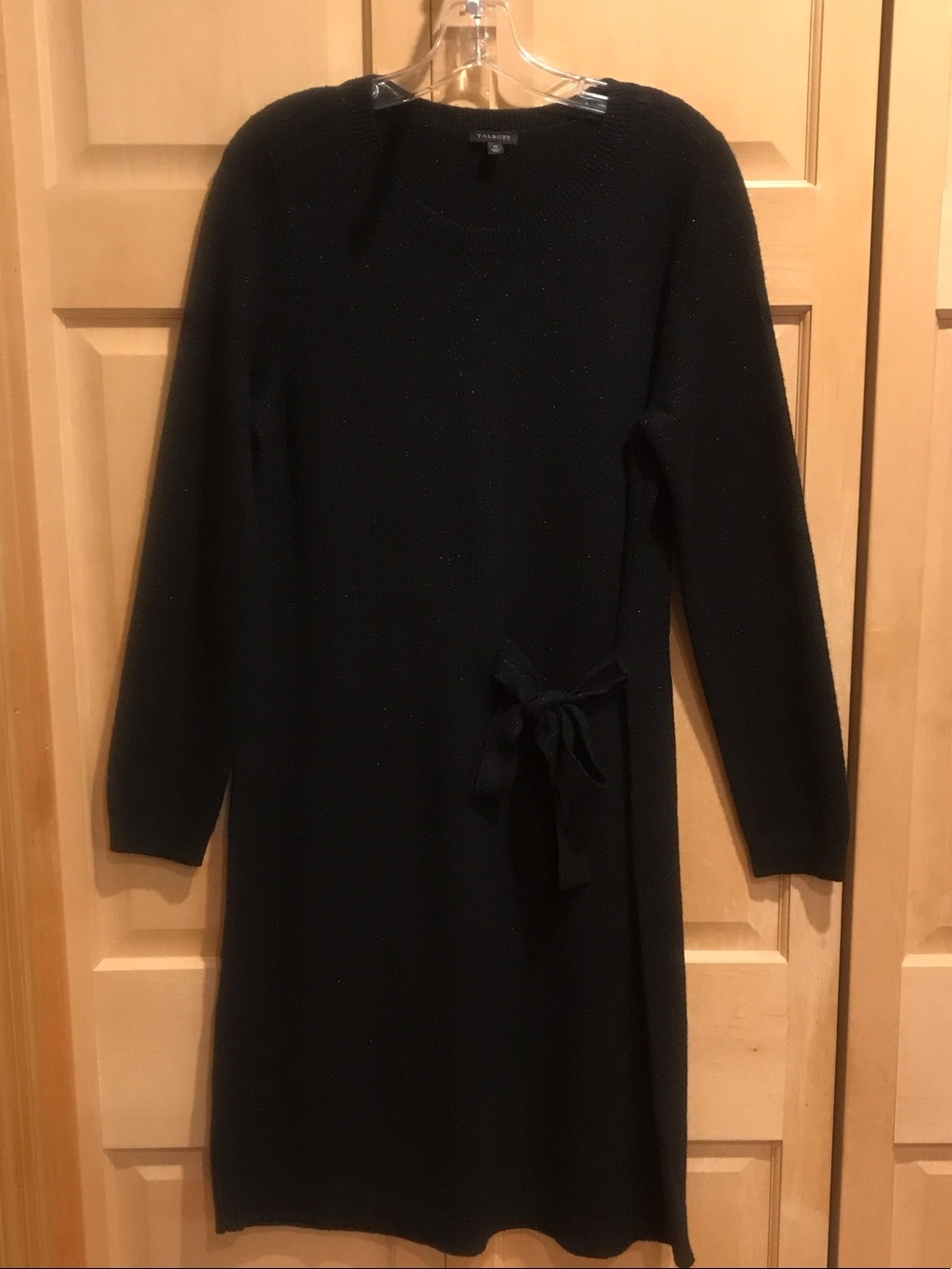 New Talbots Black Knit Midi Dress with Side Tie